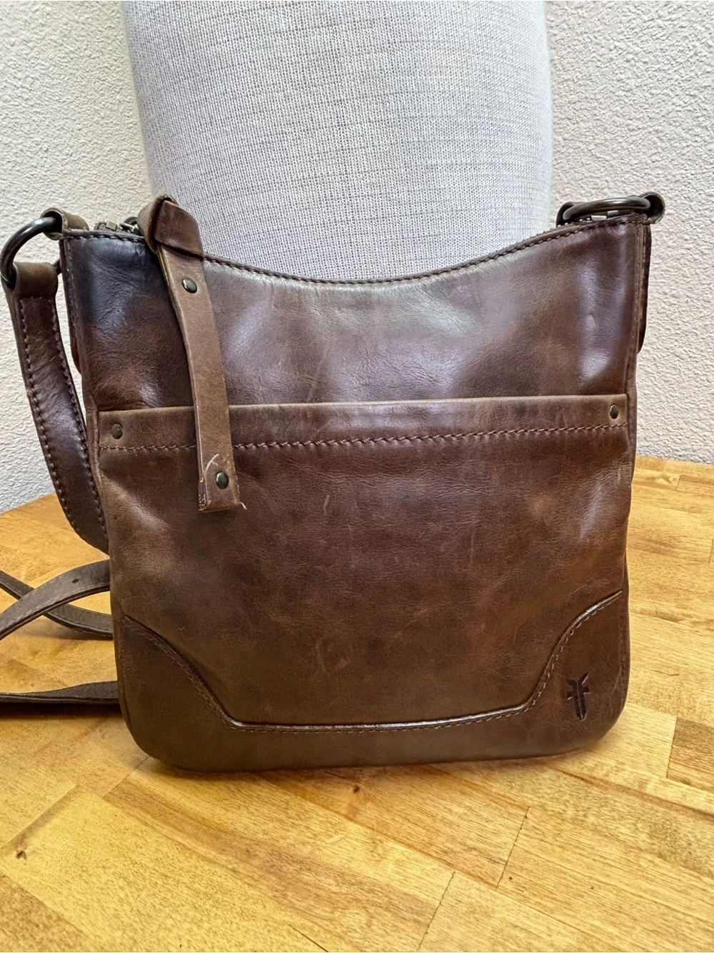Frye Melissa Leather Crossbody Bag Dark Brown Cognac Small Purse DB0354